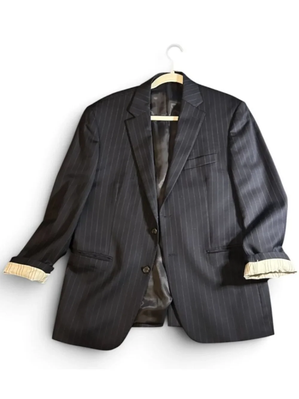 Lauren Ralph Lauren Navy Blue Pinstripe Suit Jacket Blazer Mens 40S 100% Wool